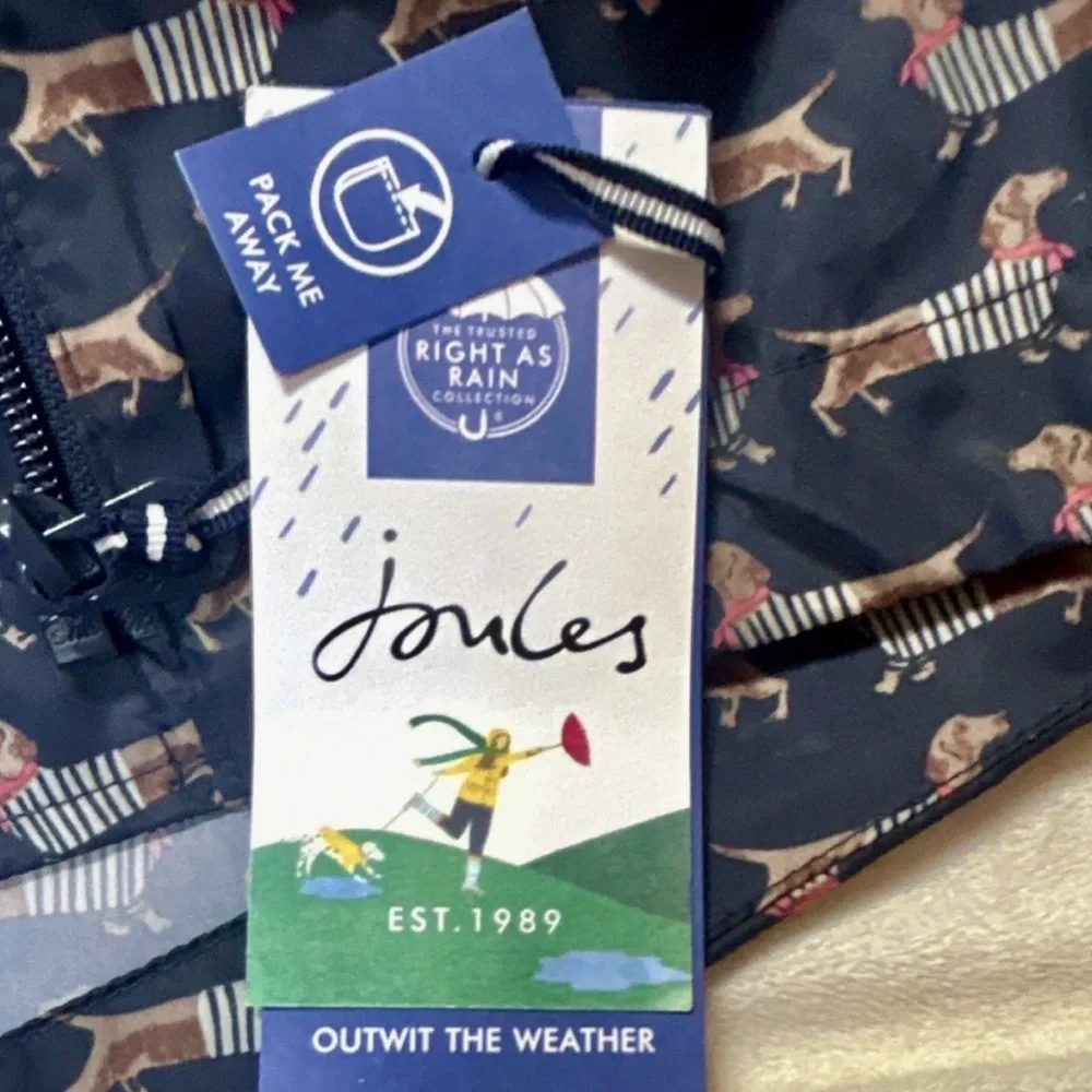 Joules Navy women’s Raincoat with Dog Pattern Daschunds- weenie dog -adjustable - Picture 9 of 12